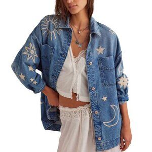 Free people Madison Embroidered Denim city jacket